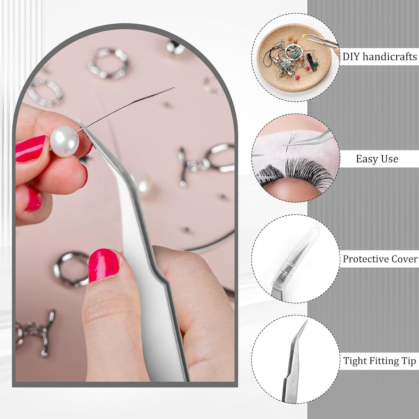 Honoson 9 Pieces Curved Pointed Craft Tweezers Stainless Steel Precision Tweezer with Protective Cover for Rhinestones Dried Flowers Craft Stickers Eyelash Extension Jewelry Making(Silver)