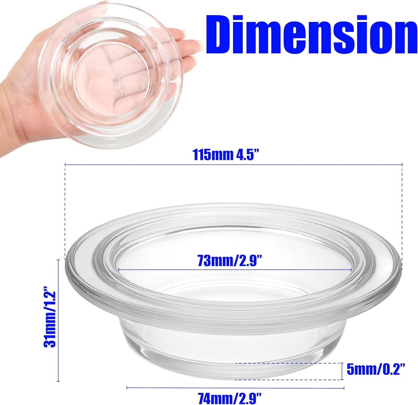 2Pcs 4.5 Inch/115mm Wax Warmer Replacement Dish, Glass Heating & Melting Plate for Electric Oil Tart Burner, Candle Melter Lamp Aromatherapy Tray Bowl , Diffuser Dishes for Home, Office, or Meditation