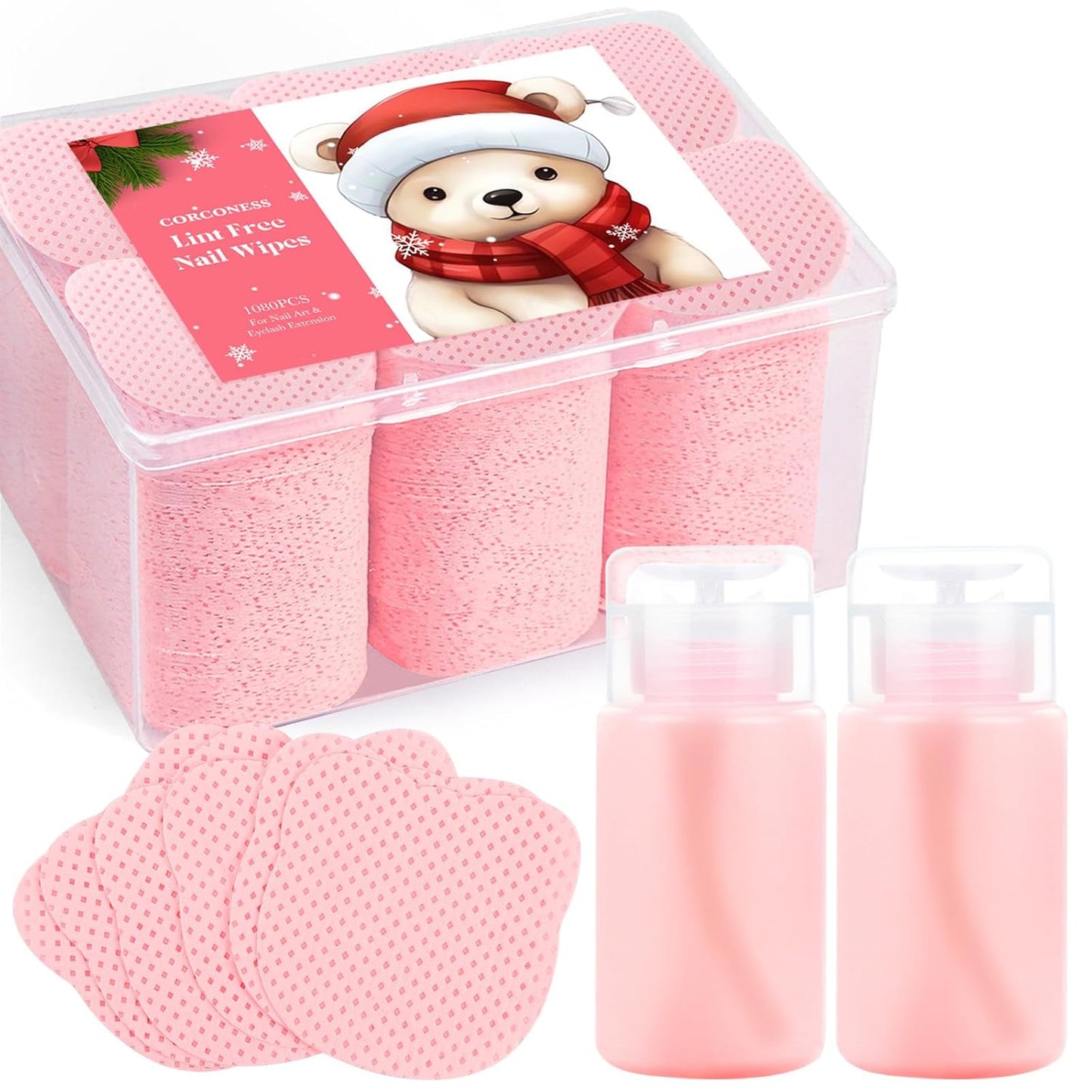 1080PCS Lint Free Nail Wipes With 2 Acetone Dispensers Kit - Nail Polish Remover Wipes with Pump Dispensers,No Lint Nail Wipes Gel Nail Polish Remover Pump Wipes Set Nail Supplies