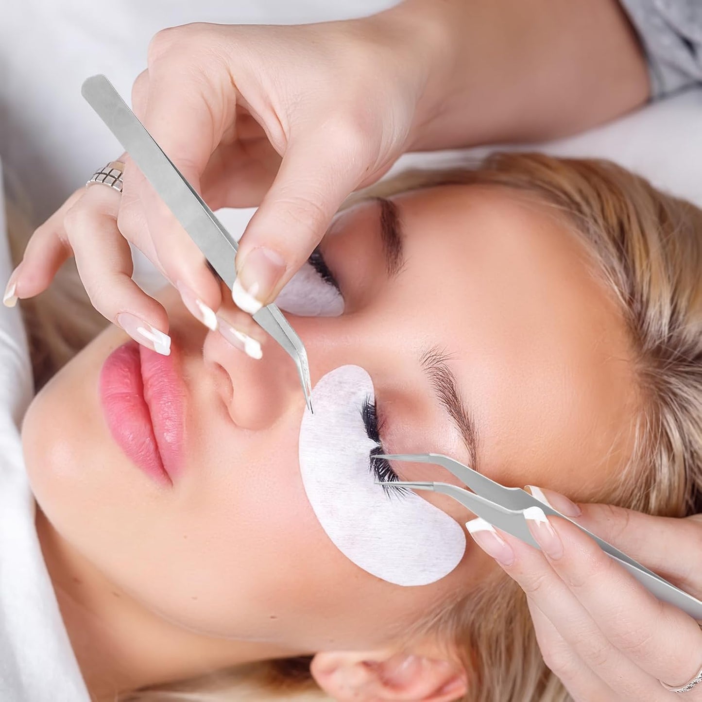 Honoson 9 Pieces Curved Pointed Craft Tweezers Stainless Steel Precision Tweezer with Protective Cover for Rhinestones Dried Flowers Craft Stickers Eyelash Extension Jewelry Making(Silver)