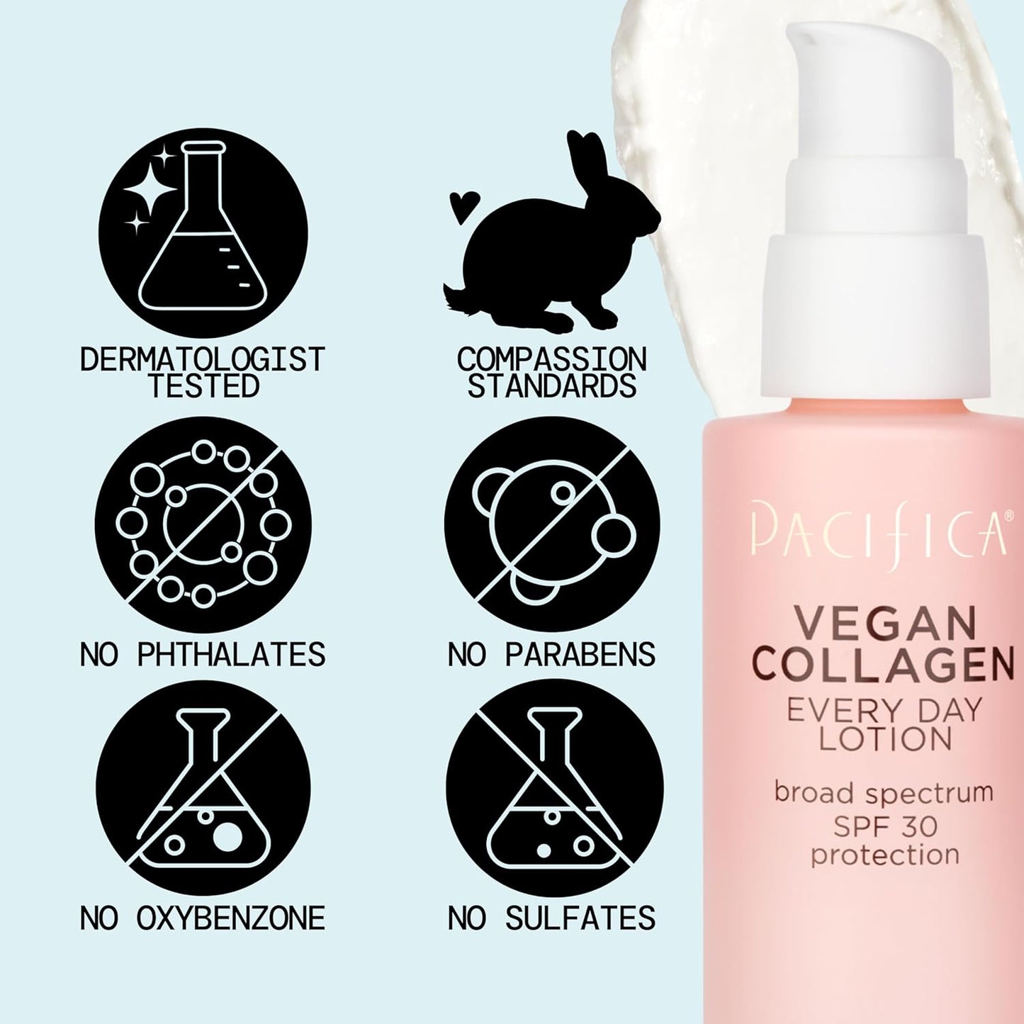 Pacifica Beauty Vegan Collagen SPF 30 Broad Spectrum Sunscreen Every Day Face Lotion, UVA/UVB Protection for All Skin Types, Lightweight, Moisturizing & Hydrating, Cruelty Free, White, 1.7 Fl Oz