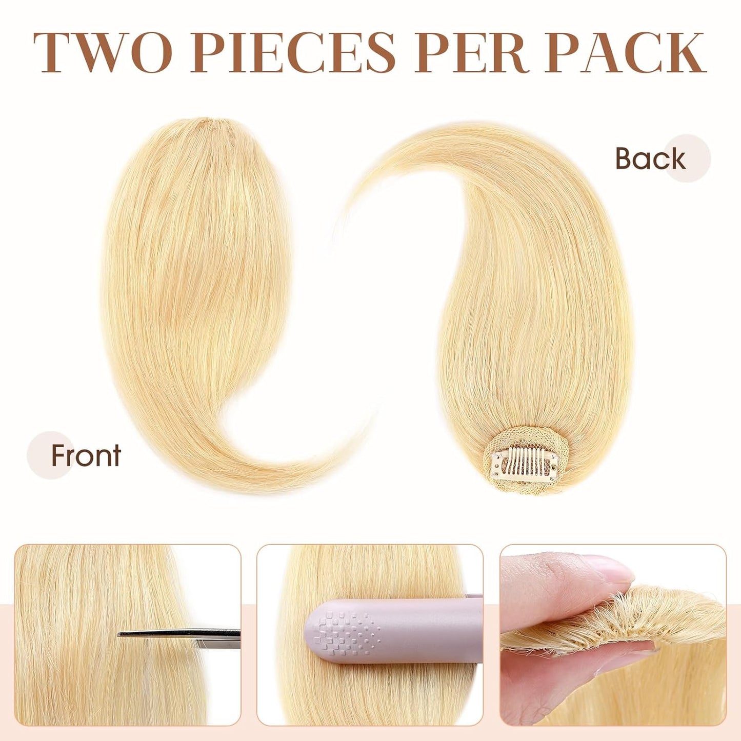 Hairro Clip in Wave Side Bangs Extensions, 100% Human Hair 2 PCS Clip on Middle Part French Bangs Thin Sides Swept Fringe Hairpieces