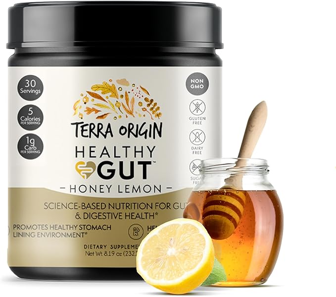 TERRA ORIGIN Healthy Gut Powder (Honey Lemon) 30-Servings with