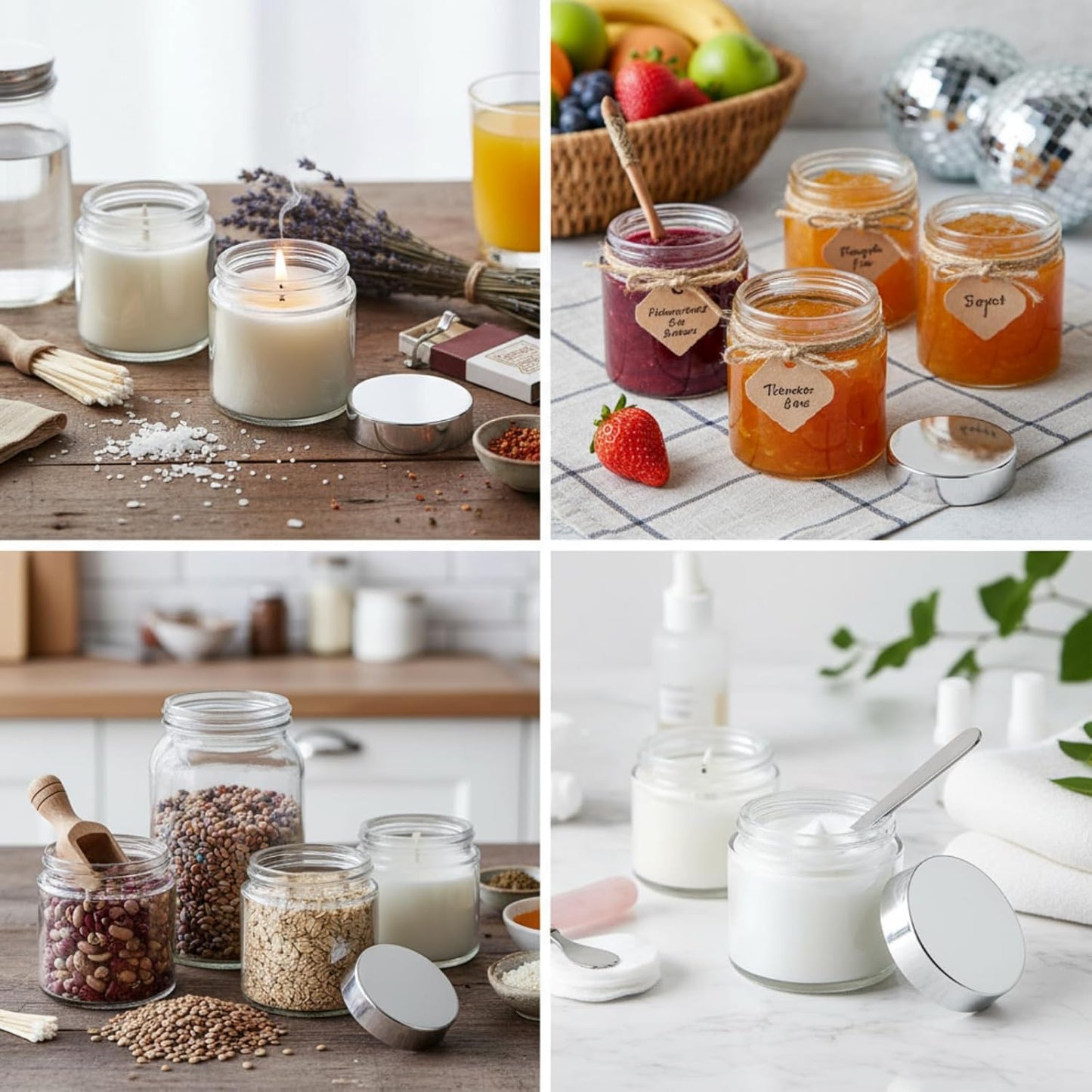 Norme 24 Pcs 4 oz Glass Jars with Lids Leakproof Round Airtight Empty Cosmetic Jars with Inner Liners Lid for Storing Lotions Powder Ointments Candle Making Tins (Silver,Clear)