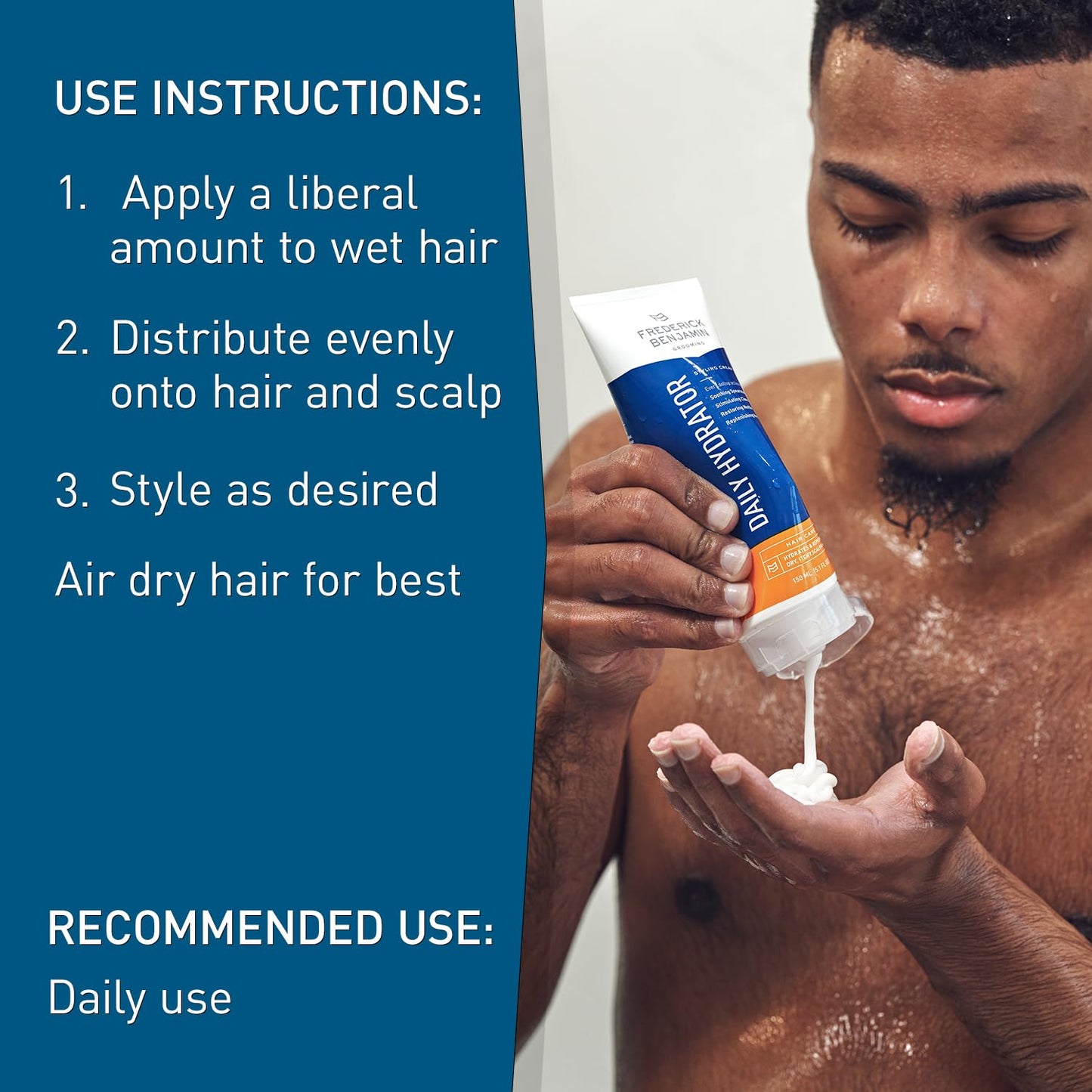 Frederick Benjamin Daily Hydrator, Hydrating Hair Cream with Light Hold, Natural Hair Moisturizer for Men, Hydrates & Replenishes Dry, Itchy Scalp & Hair, 5.1oz