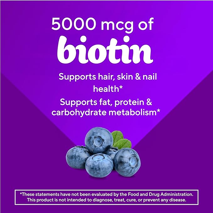 vitafusion Extra Strength Biotin Gummy Vitamins, Berry Flavored, 5,000 mcg Biotin Vitamins, America’s Number 1 Gummy Vitamin Brand, 50 Day Supply, 100 Count (packaging may vary)