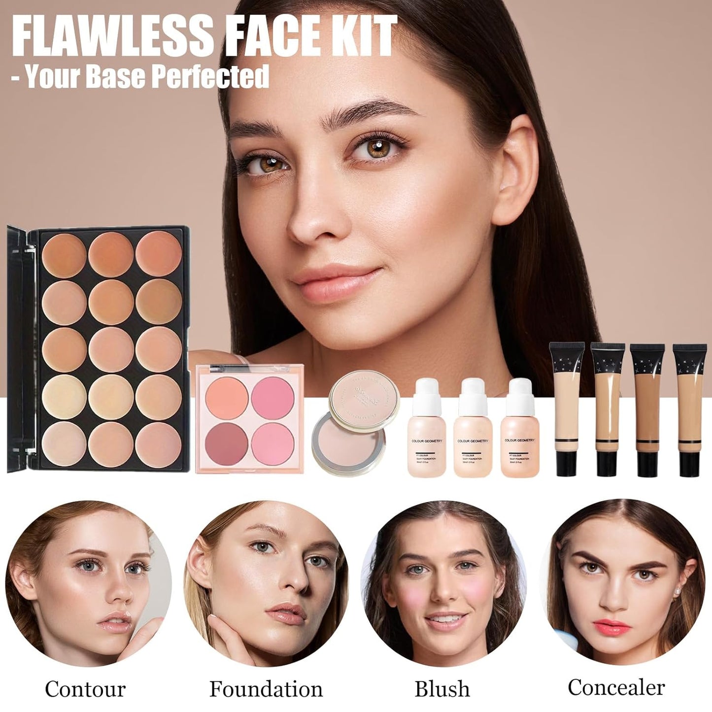 Makeup Set for Teens, All in One Makeup Kit for Women Full Kit with Eyeshadow Palettes Face Concealer Foundation Lip Stain Blush Eyebrow Pen Makeup Brushes, Beginner Friendly Make Up Sets (CK02)