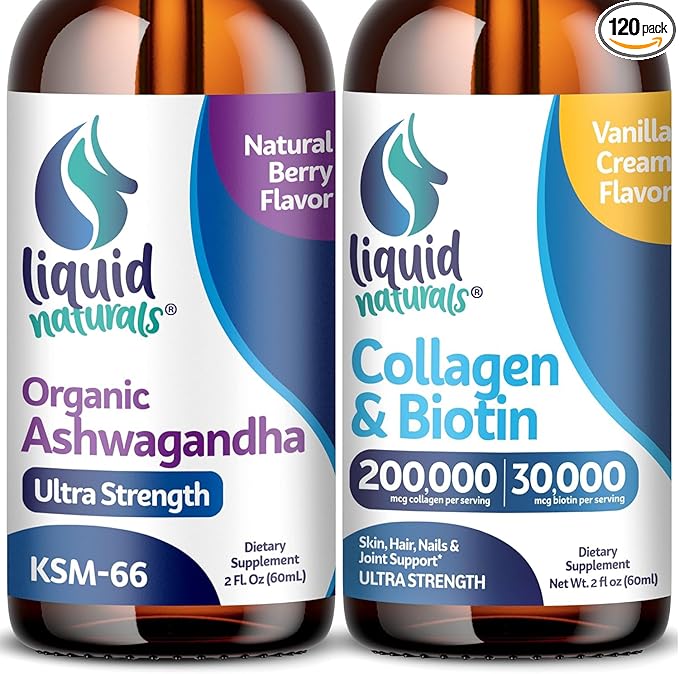 Liquid Collagen, 2 Fl. Oz Ultra-Strength Liquid Collagen for Women, Vitamin B7 Collagen Peptides, Biotin and Collagen Supplements │ Ashwagandha Drops - 2000mg - 6X Stronger Than Pills and Capsules, As