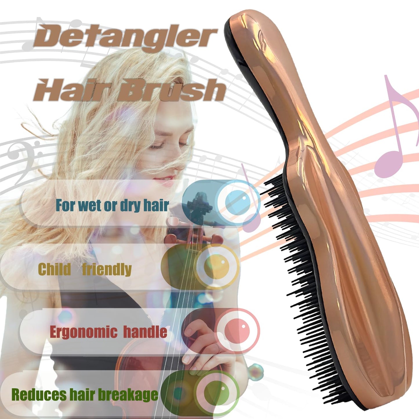 WYNK Hair Brush Detangler for Adults & Kids，Detangling Comb Hair Styling Tools & Appliances for Natural/Wavy/Curly/Coily/Wet/Dry/Oil/Thick/Straight/Long Hair (Champagne Gold Electroplate)