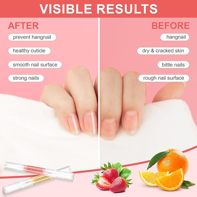 Meschett 3PCS Nail Cuticle Oil Pens with Nail File, Cuticle Oil for Nails from Natural, Nail Oil Cuticle for Cracked and Dry Nail(Orange & Strawberry & Aloe Flavor)