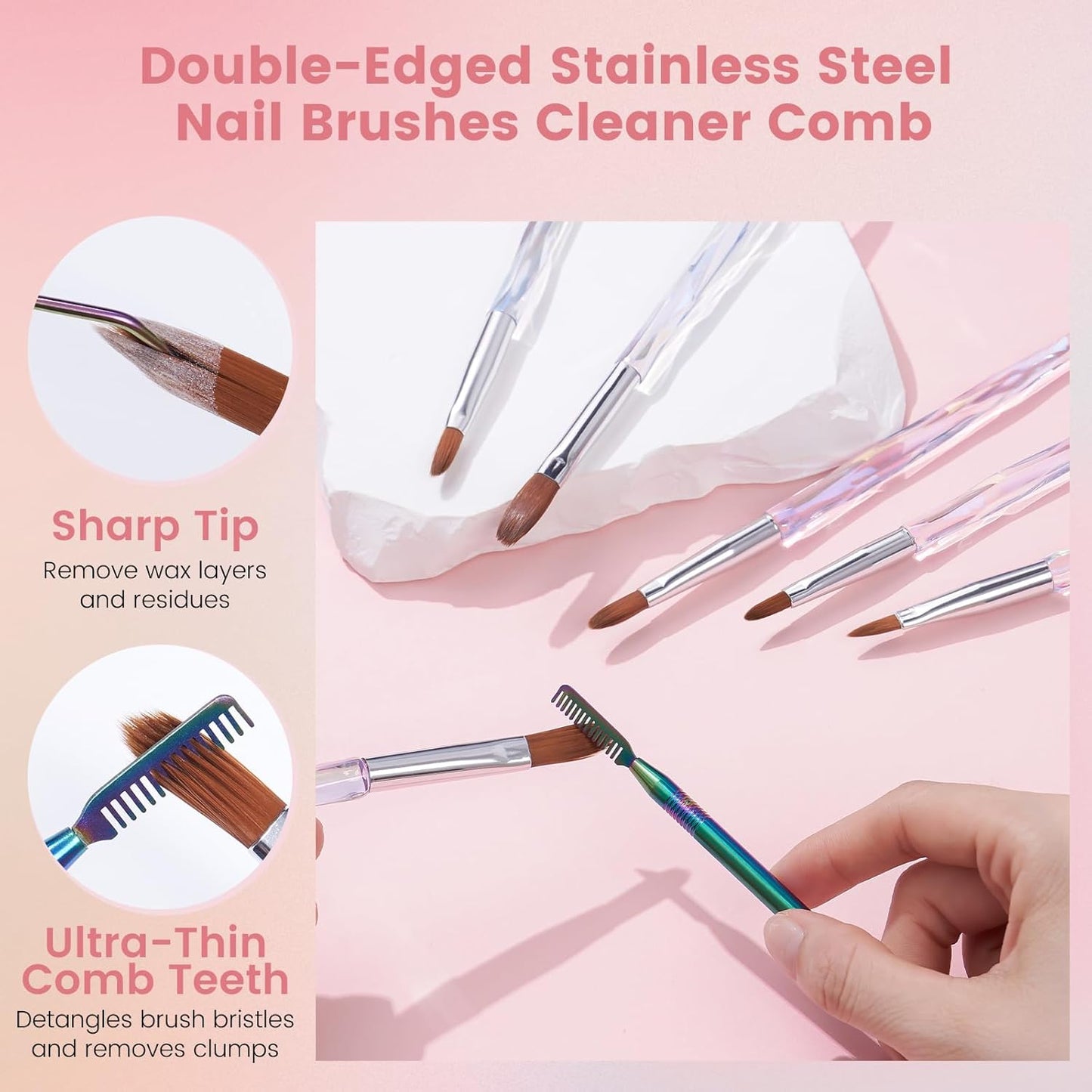 Quaferen 23PCS Acrylic Nail Art Brushes Set Size 6/8/10/12/14/16 Kolinsky Brushes for Acrylic Application Professional for Powder Nail Extension 3D Carving Builder Gel Brush for DIY Salon Home