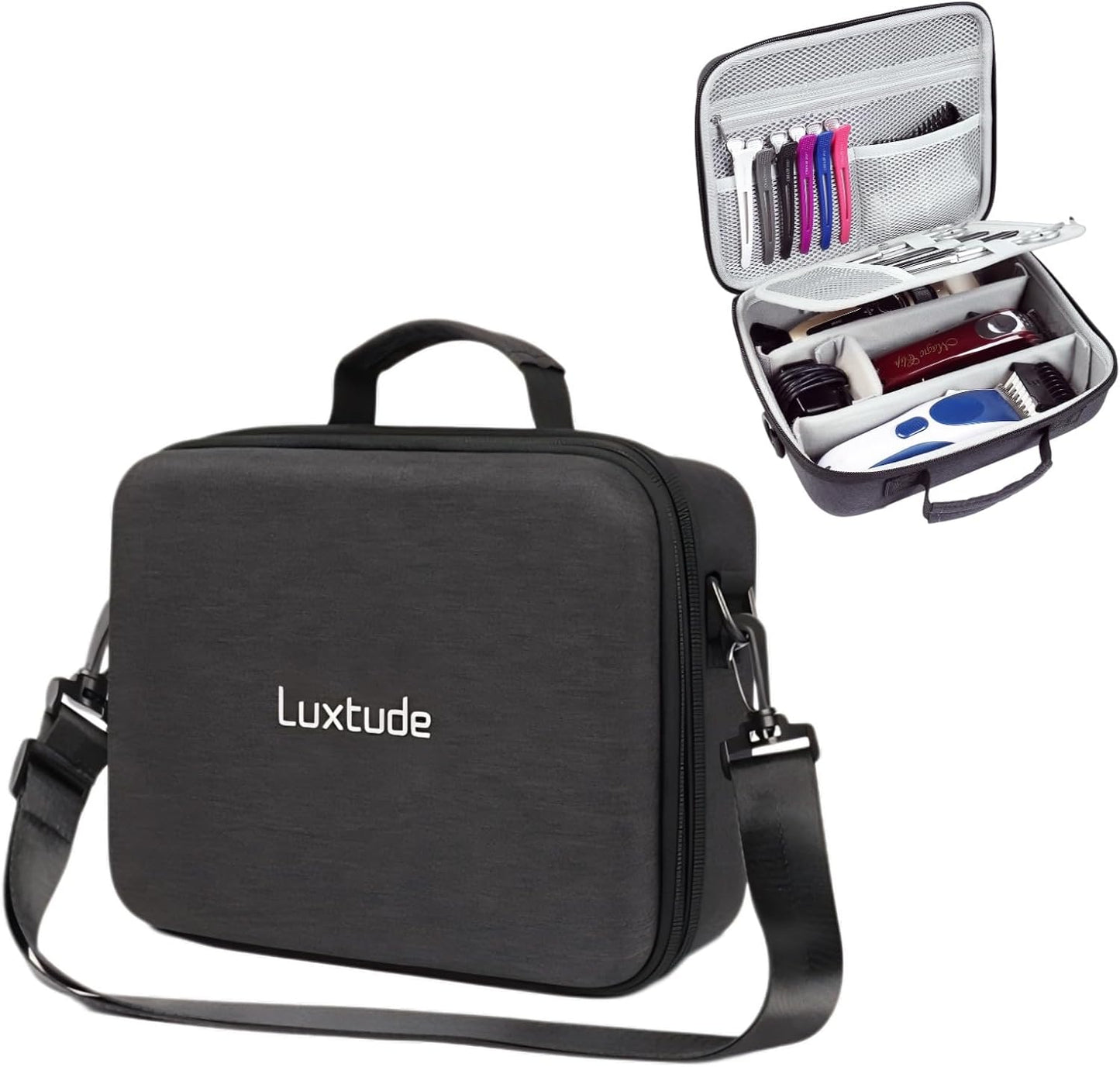 Luxtude Travel Barber Case, Hard Barber Bags for Clippers and Supplies, Travel Hair Clipper Case, Clipper and Trimmer Cases with Shoulder Strap, Easy Carrying