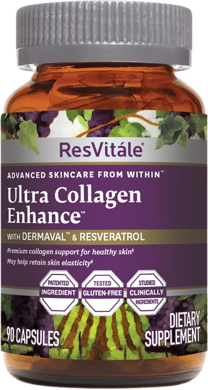 ResVitale Ultra Collagen Enhance - Skin Care Supplement with Resveratrol - 90 Veggie Capsules