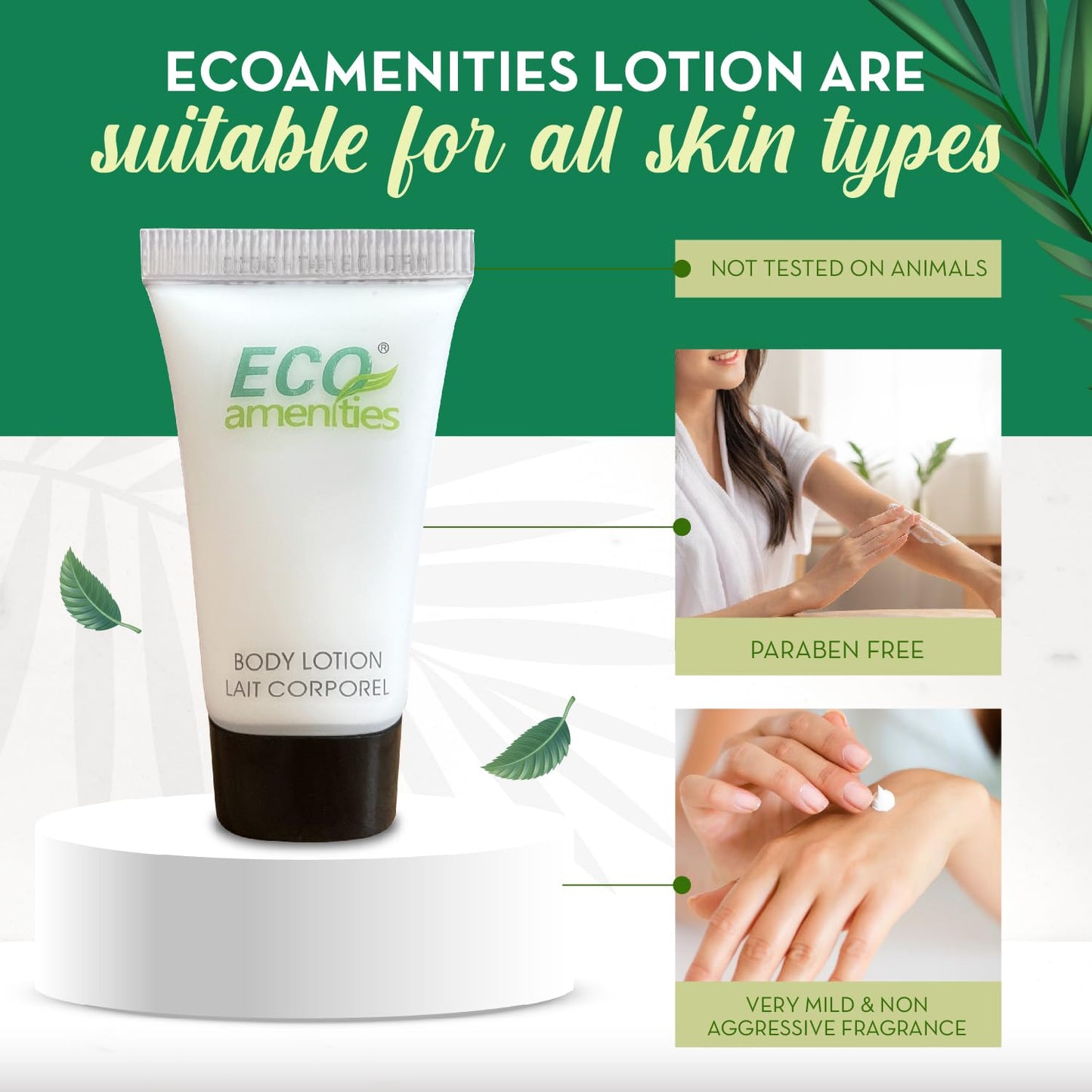 ECO amenities Mini Lotion Bulk - 72 Count 0.75 fl oz (22 ml) Tubes - Travel Size Toiletries & Body Lotion Tubes - Green Tea Scent for Hotel Amenity Kit & Spas