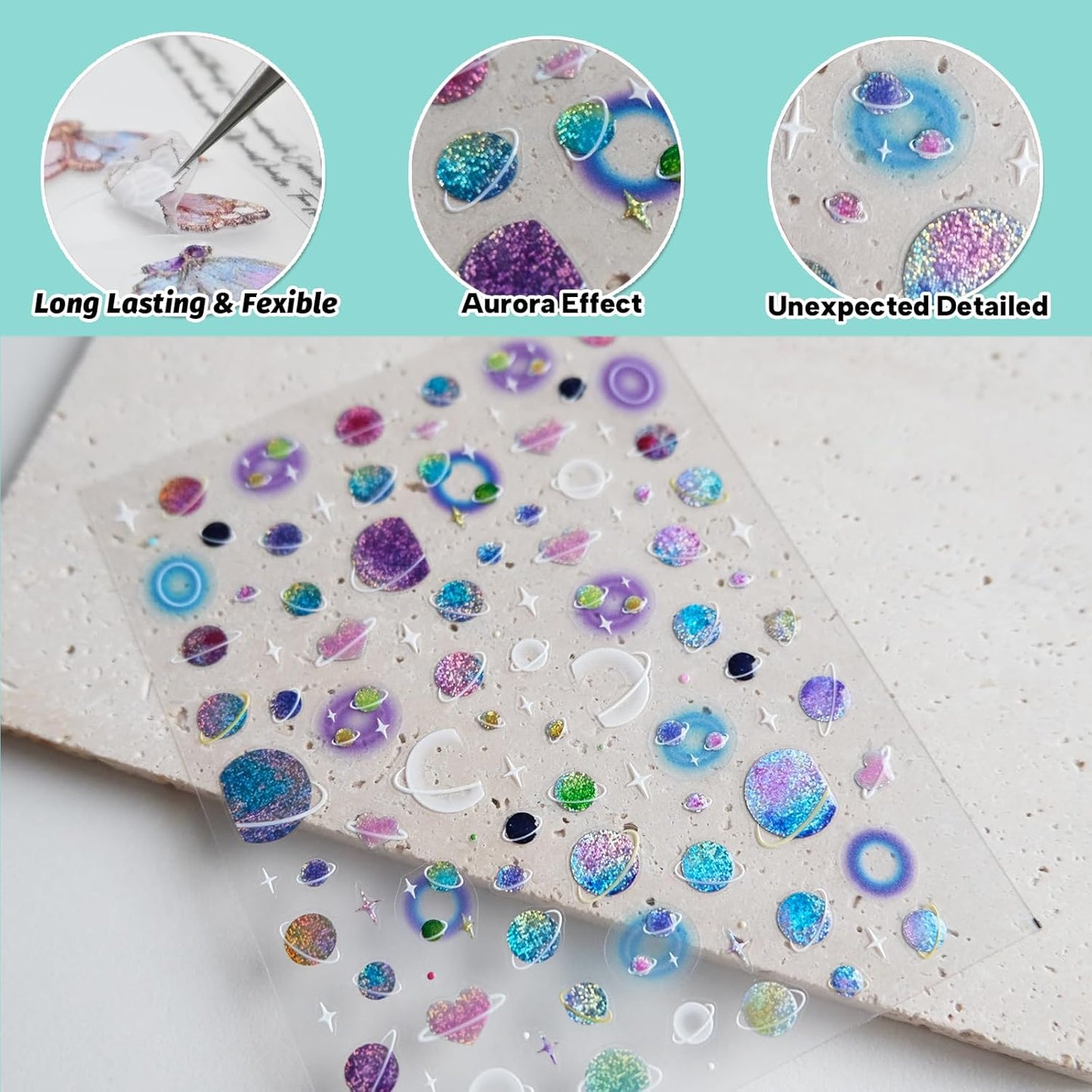 Sparkling Stellar Nail Art Stickers, Glittering Shinny Galaxy Nail Decals,Self-Adhesive, for Women Decorations