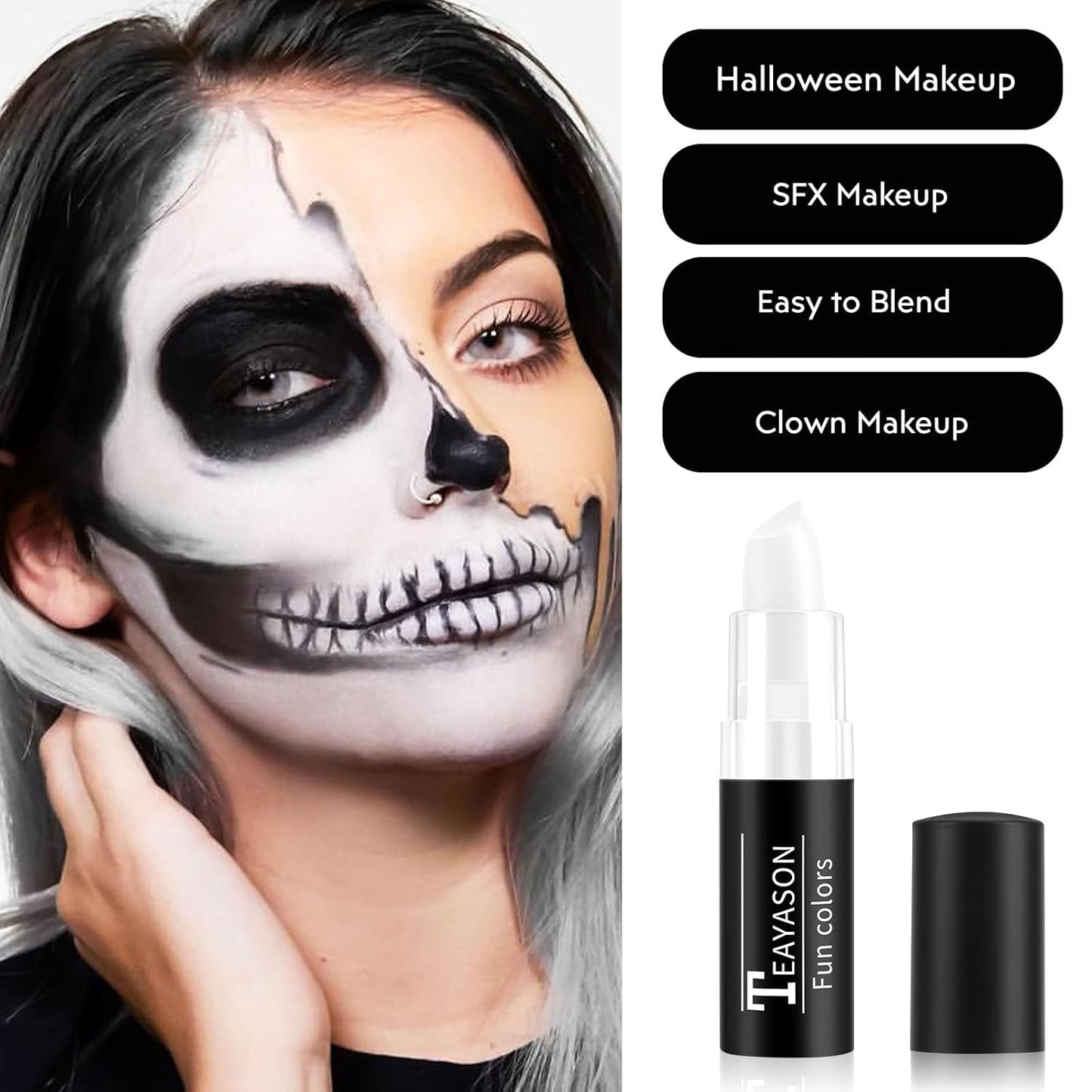 White Face Body Paint Stick, Matte Lipstick White Foundation Makeup Face-Paint, Long Lasting Waterproof Face Makeup for Halloween Zombie Clown Vampire Skeleton Skull Joker