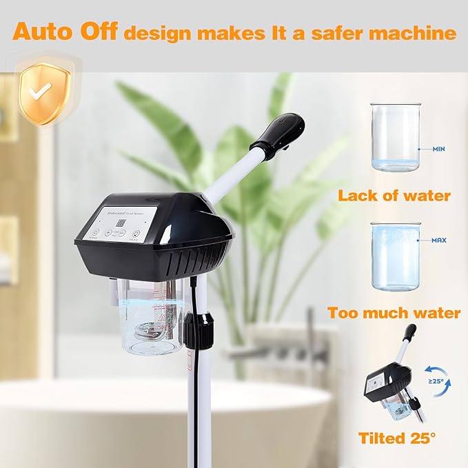 Professional Facial Steamer on Wheels, Ozone Facial Steamer with Time Setting, Stand Face Steamer Adjustable Height for Spa, Salon and at Home Use
