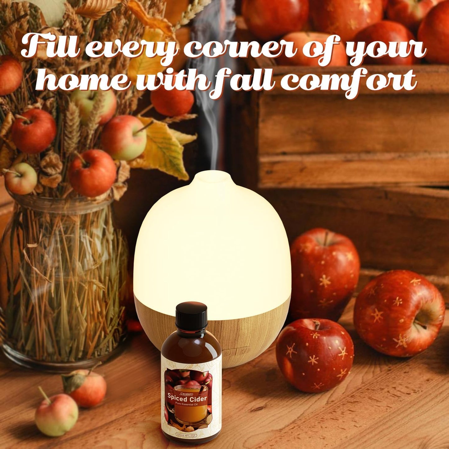 SALUBRITO Spiced Cider Essential Oil, 4 Fl.Oz (120ml) Pure & Natural Fragrance Oils, Winter Scented Oil for Diffuser, Great for Skin, Massage, Candle & Soap Making, Strong Scented