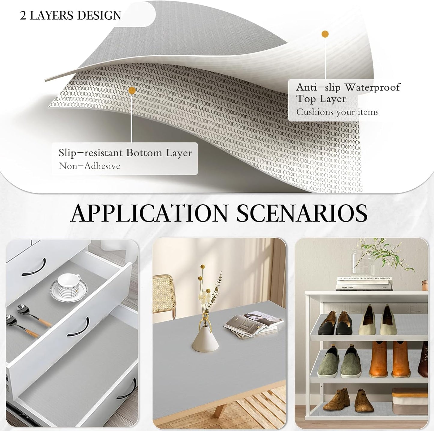 Beautysaid Shelf and Drawer Liner for Kitchen Cabinet, Non Adhesive Non Slip Shelf Paper Waterproof Washable Thickened for Dresser Pantry Shelve Bathroom Protector Liner(Light Grey,18 in x 10 FT)