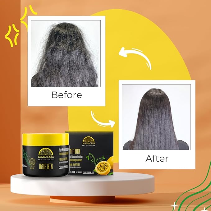 MARACUJA Hair Btx - Passion Fruit Brazilian Btx, Hair Harmonization, Anti-frizz - Intensive Treatment for all hair types, Hair Mask for Damage Repair and Control of Frizz and Volume - 17,63 oz