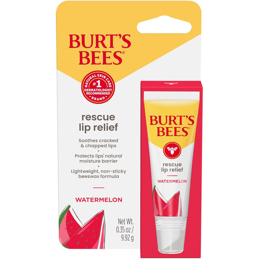 Burt's Bees Stocking Stuffers, Rescue Lip Relief, Watermelon, Hydrating Lip Balm for Dry Cracked Lips, with Responsbily Sourced Beeswax and Shea Butter, 100% Natural Origin, 1 Squeezy Tube, 0.35oz