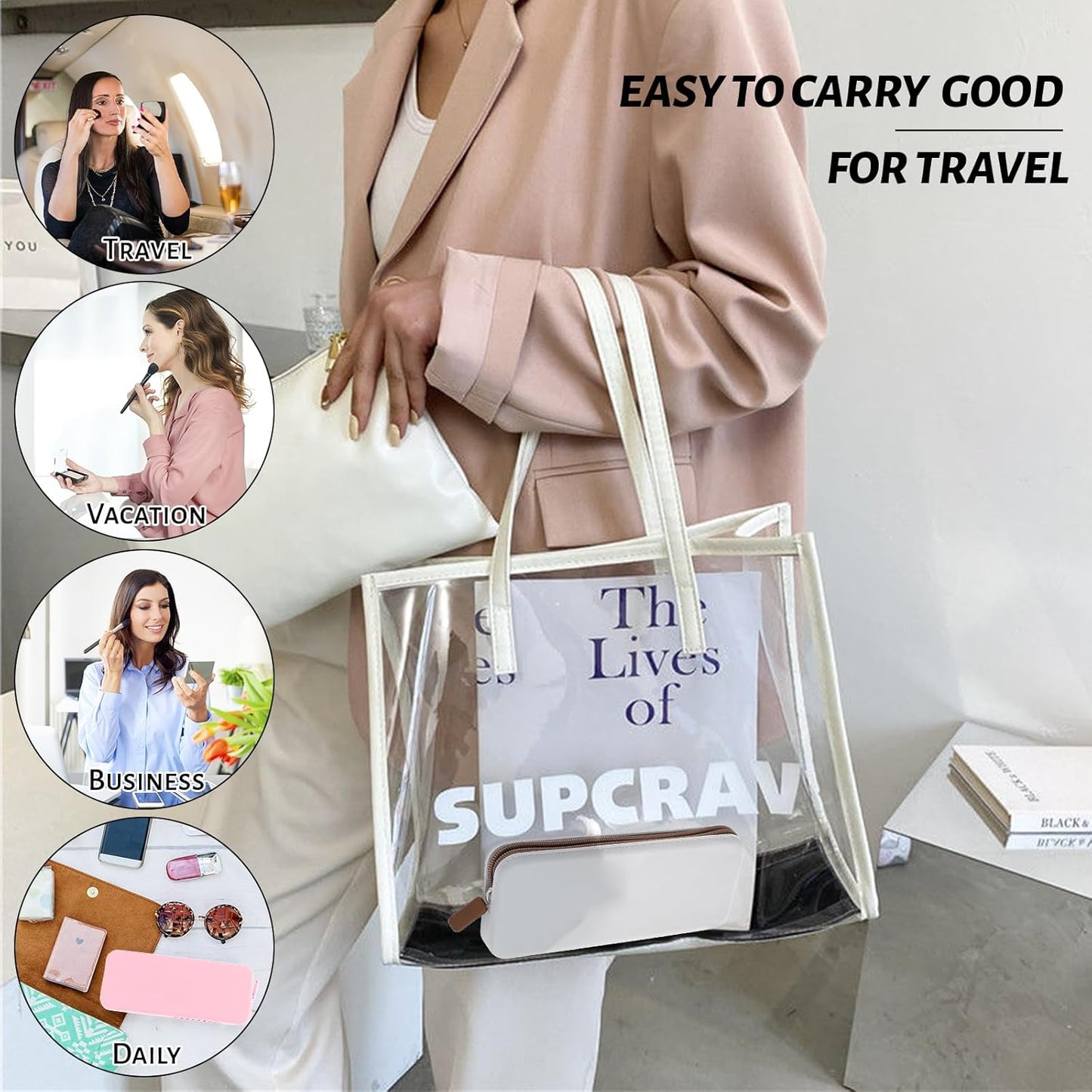 Sakolla Travel Makeup Brush Holder, Silicone Makeup Brush Bag with Zipper Closure, Makeup Brushes Organizer Case Washable Makeup Pouch Holder Case for Daily, Work, Essentials (White)