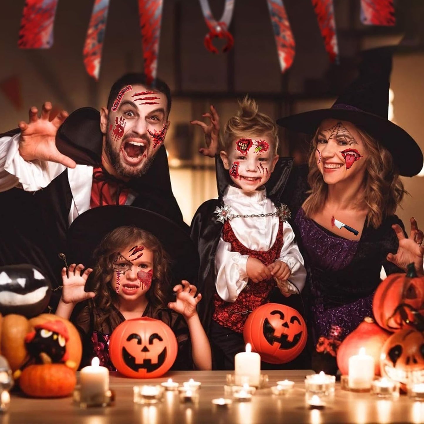 XZENTIRA 30 Sheets Halloween Zombie Temporary Tattoos, Fake Scars Tattoos, Horror Realistic Wound Stitch Face Body Makeup Sticker, Scar Fake Blood Tattoos for Women Men Kids Halloween Party