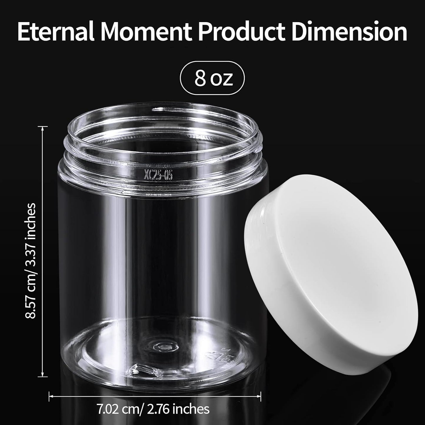 48 Pack 8 OZ Plastic Jars Round Clear Cosmetic Container Jars with White Lids, Eternal Moment Plastic Slime Jars for Lotion, Cream, Ointments, Makeup, Eyeshadow, Rhinestone, Samples, Travel Storage