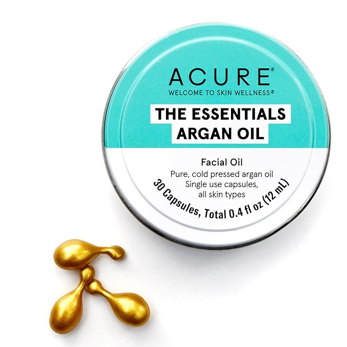 Acure The Essentials Argan Oil Capsules | Certified Organic Pure Cold Argan Oil, Single Use Capsules For All Skin Types, 30 Capsules