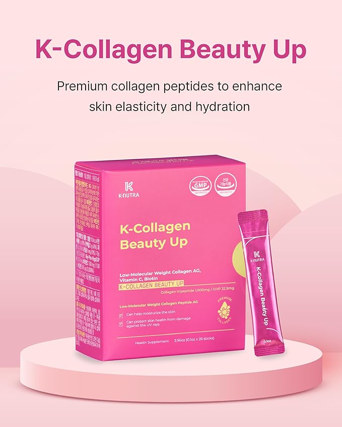 K-Collagen Beauty Up | 2.96 oz (28 Sticks) | Marine Collagen Peptides for Skin Elasticity & Hydration | Melt-in-Mouth Lemon Flavor Powder