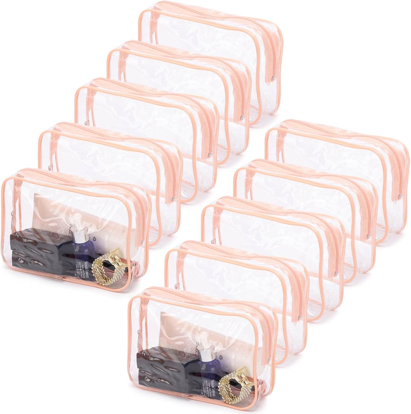 Tbestmax 40 Pack Clear Cosmetic Bags Makeup Bags Portable Waterproof Travel Toiletry Bags Organizer Peach Pink, 7.5"x 4.8"x 2.3"