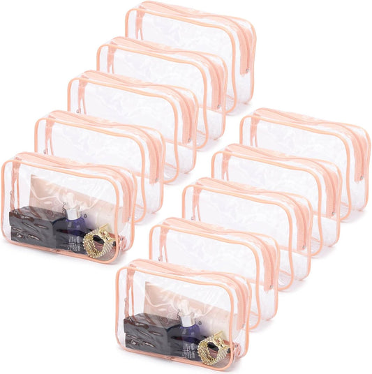 Tbestmax 40 Pack Clear Cosmetic Bags Makeup Bags Portable Waterproof Travel Toiletry Bags Organizer Peach Pink, 7.5"x 4.8"x 2.3"