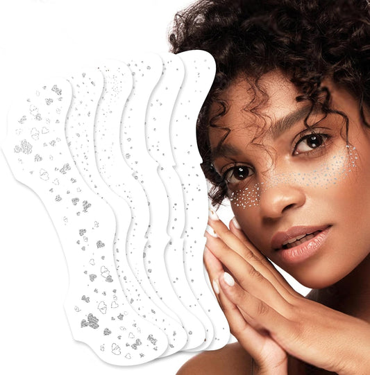 Glitter Freckles - Metallic Silver Glitter Freckles Face Tattoo, 6PCS Makeup Patches, 6 Styles Fake Freckles, Glow Up Party Makeup Accessory Face Jewels for Women, Waterproof Face Glitter for Kids