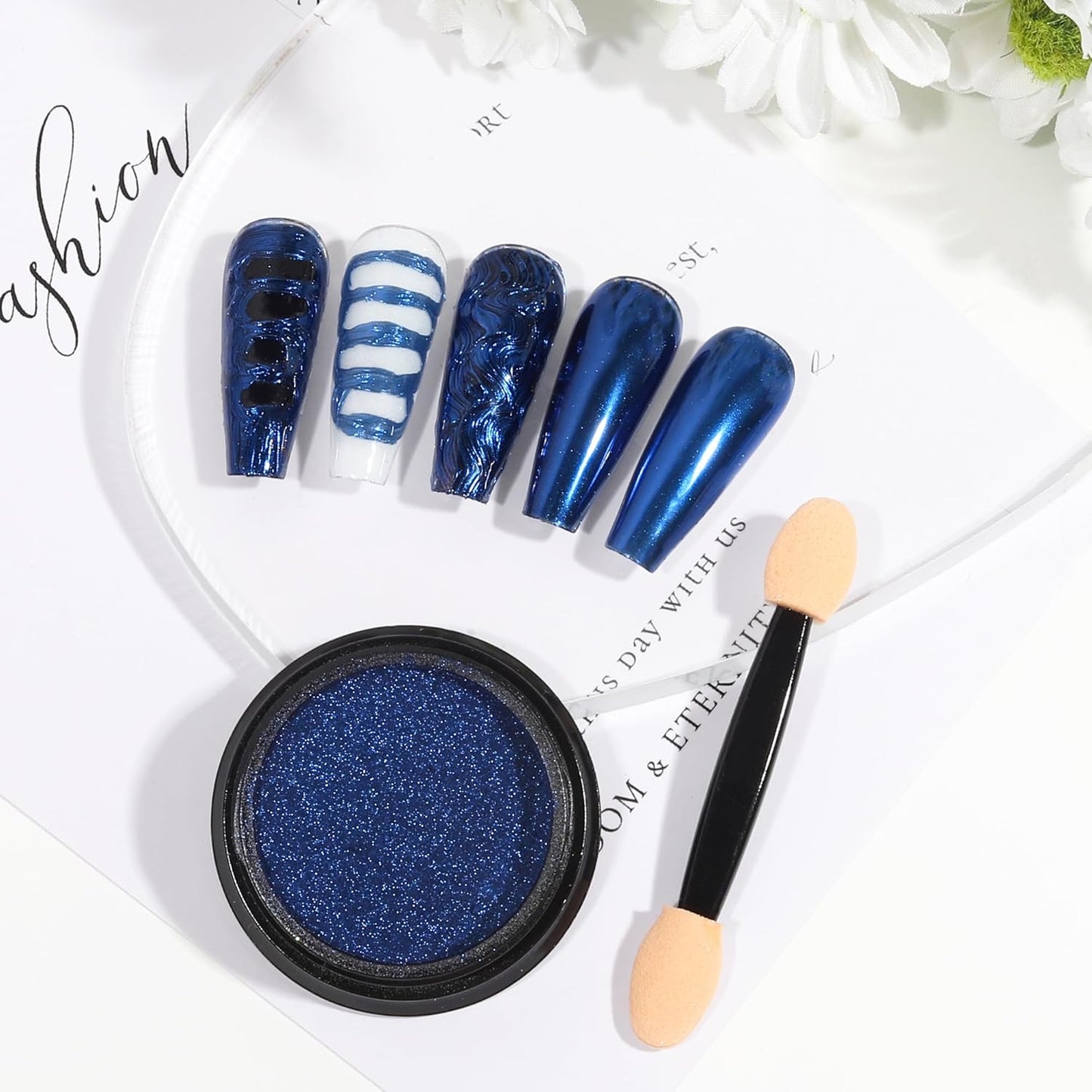 Artdone Chrome Nail Powder, Dark Blue Iridescent Aurora Powder Metallic Mirror Effect Pigment Pearlescent Mermaid Pigment Pearl Glitter Dust Kit, Nail Art Decoration, Resin Craft