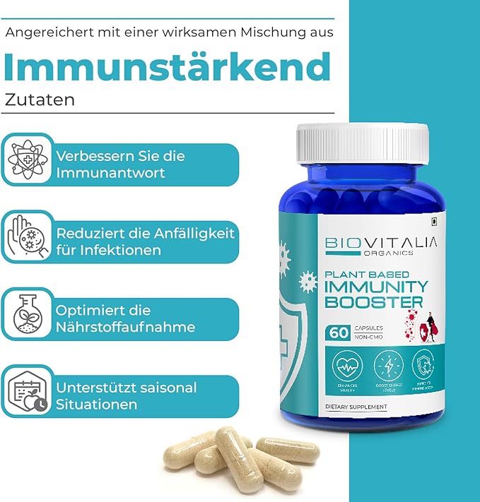 BIOVITALIA Immunity Booster for Adult Men & Women Plant Based Natural Dietary Supplement Capsule Helps Boost Immune System & Support Healthy Heart Function - 60 Capsule