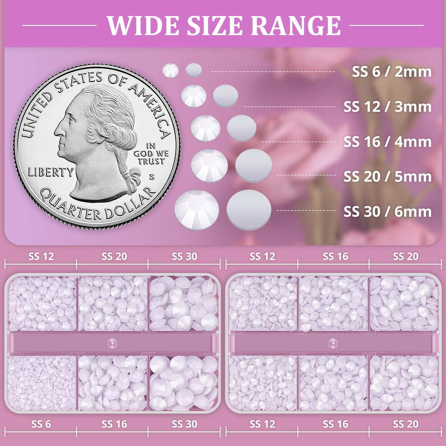 Resin Rhinestones for Crafting, 2 Boxeses White Multi Sizes Flatback Bedazzling Crystals for Crafts Nail Art Decoration, Non Hotfix Gems Charms for Tumbler Shoes Clothing Fabric Face Makeup
