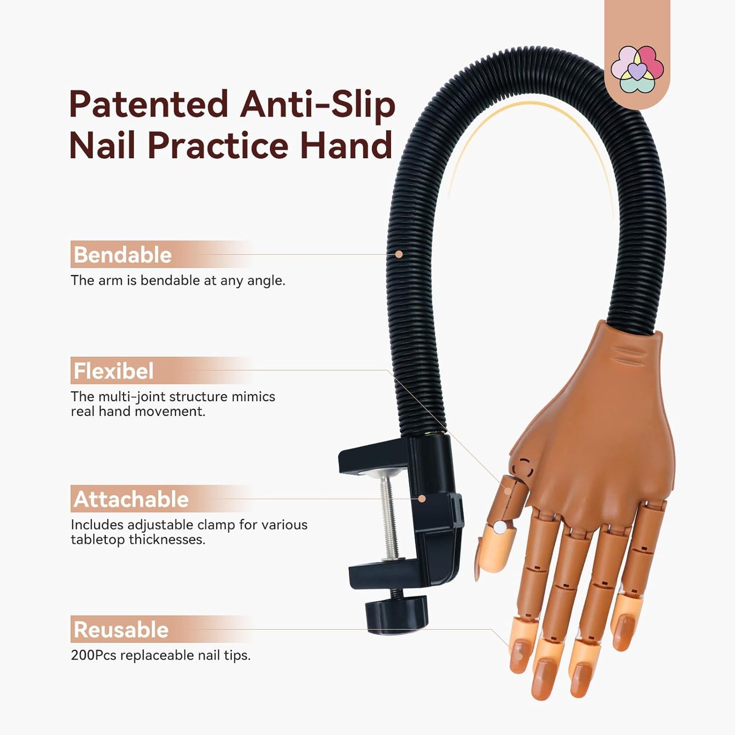 Saviland Advanced Practice Hand for Acrylic Nails: 2025 Upgraded Anti-Slip Nail Practice Hand Flexible Nail Tech Supplies 200Pcs Nail Tips Nail Glue Clipper Manicure Trainng Hand Nail Kit for Beginner