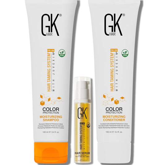 GK HAIR shampoo & Conditioner set Travel size with Hair serum -Color Safe Shampoo & Conditioner Made with Aloe vera, Parki Butter - Free of Parabens & Phthalates Sulfate, (3.74 Fl Oz)