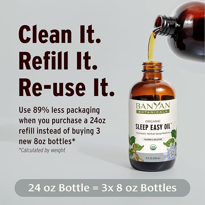 Banyan Botanicals Sleep Easy Oil – Organic Ayurvedic Herbal Massage Oil – Calming & Relaxing Massage Oil with Ashwagandha, Passionflower & Skullcap – 8 oz. – Non GMO Sustainably Sourced Abhyanga Oil