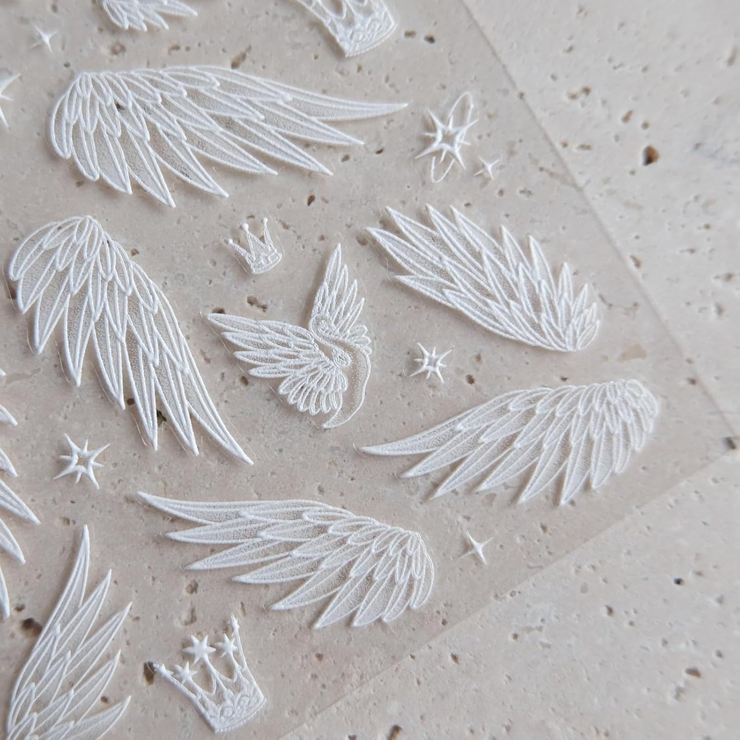 White Wings Nail Art Stickers, Embossed Decals, Self-Adhesive Design, Accessories and Supplies for Women