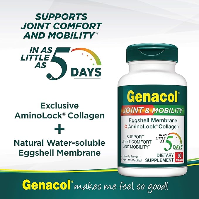Genacol Collagen & Natural Eggshell Membrane | Achieve Rapid Joint Relief in as Little Than Just 5 Days| Patented hydrolyzed Collagen Joint Support Supplement Joint & Mobility 90 Capsules