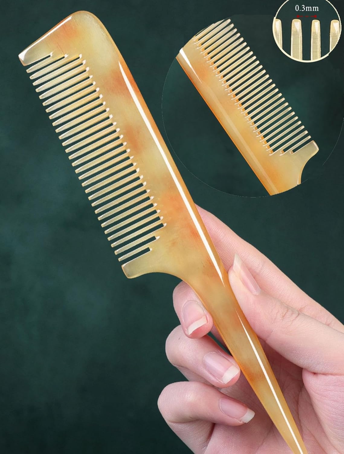 Premium Quality 100% Handmade Anti Static Natural Sheep Horn Comb - Professional Detangling Massage Hair Comb (Rat Tail Comb)