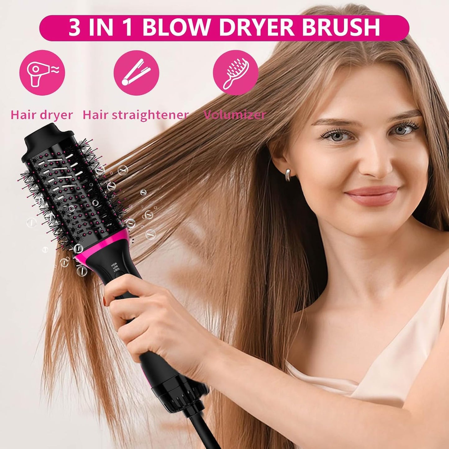 Dual Voltage Hair Dryer Brush for European Travel, Plus 2.0 Blow Dryer Brush with European Plug 110V-120V/220V-240V One Step Hair Dryer and Styler Volumizer with Negative Ion Anti-frizz Styling