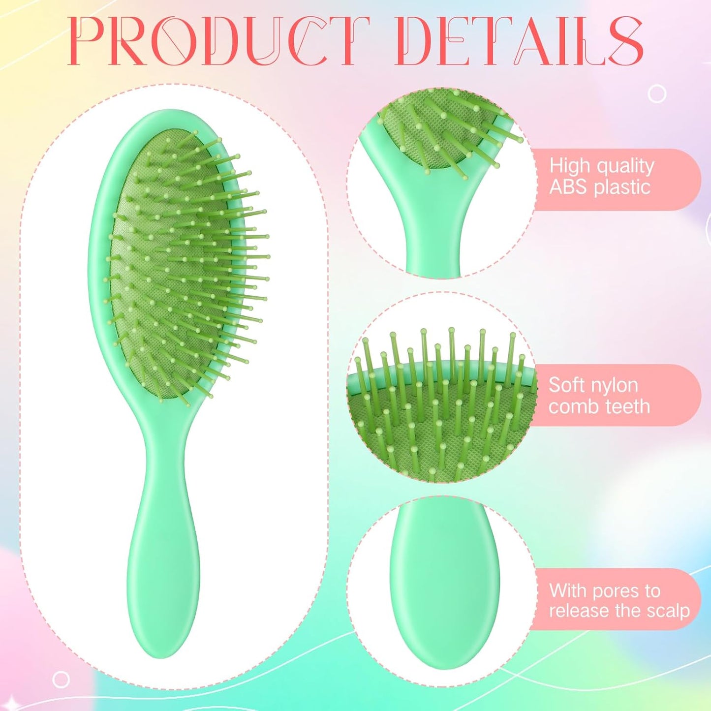 Nuenen 6 Pcs Wet Detangler Hair Brush Travel Dry Hair Brushes Detangling Hairbrush with Soft Bristles for Women Men Girls Boys(Macaron Colors)