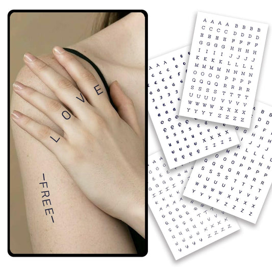 CHARLNET English Letters Semi-Permanent Tattoos for Adult - 2 Weeks Long Last Letters Fake Tattoos for Women Men Finger Neck Body/Fades Naturally/No Reflection/Waterproof,DIY Letters Stickers