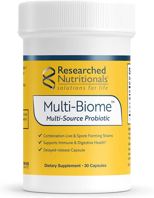 Researched Nutritionals Probiotics for Digestive Health - Multi-Biome - Spore Based Probiotics & Live Probiotics for Gut Health & Immune Support + Healthy Histamine & Cytokine Activity (30 Capsules)
