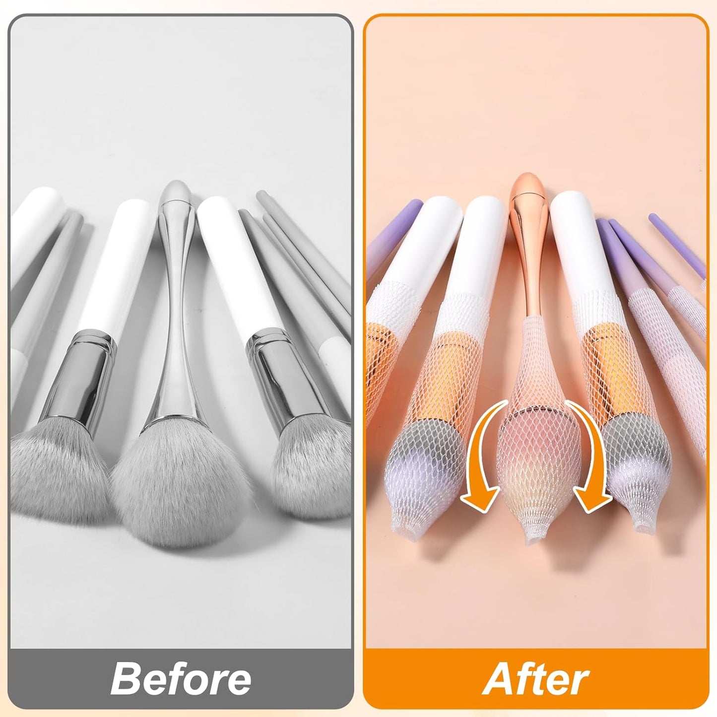 60 Pcs Makeup Brush Cover, Brush Guard Reusable Makeup Brushes Protector Expandable Brushes Nets Mesh Cover Set for Travel, Women and Girls Storing Make-Up, Rose (White)