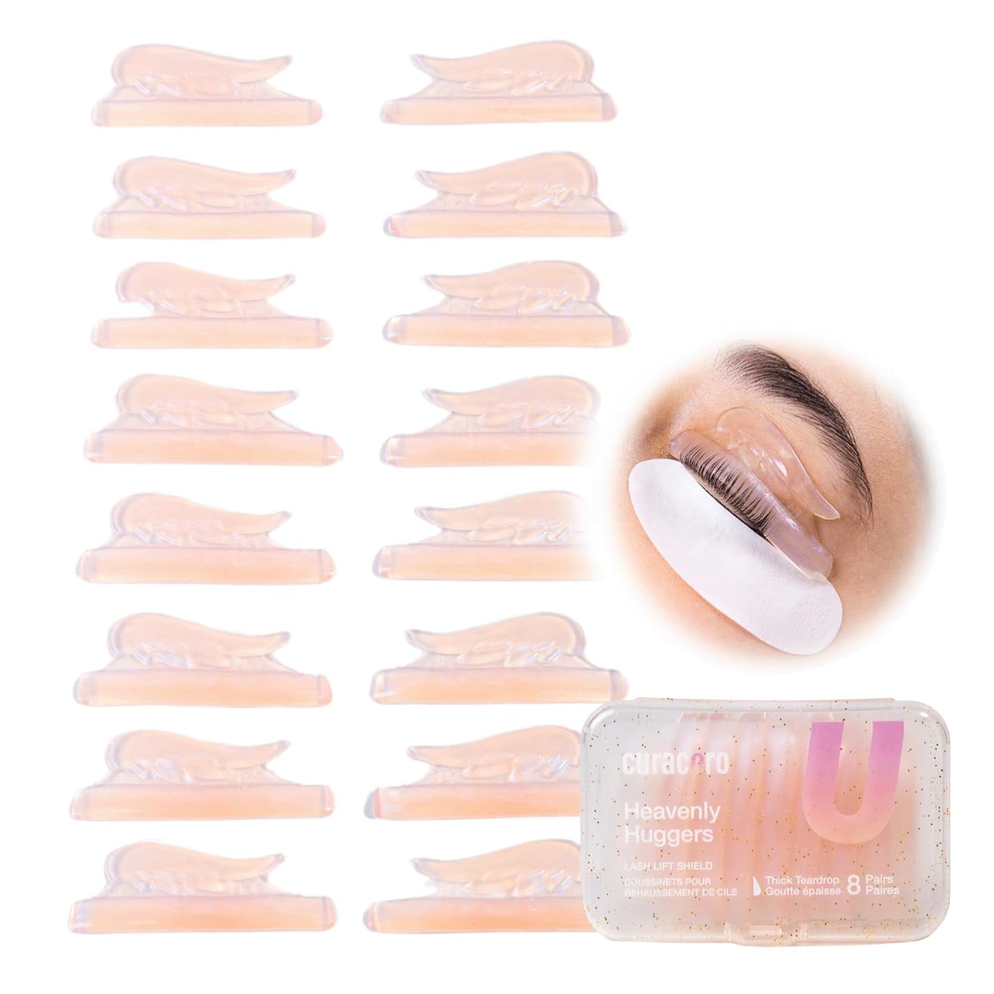 Curacoro Lash Lift Shields, 16 Pcs/8 Sizes Lash Lift Rods, Lash Lift Pads for Eyelash Curling and Lifting, Reusable Silicone Lash Rods For Eyelash Perm Lamination