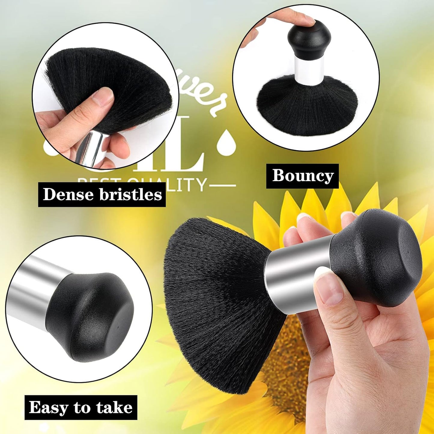 FEBSNOW Barber Cape Waterproof Professional Hair Cutting Cape Neck Duster Brush for Haircut Black Sunflower Salon Beard Hairdressing Kits 46.8 × 56 Inches