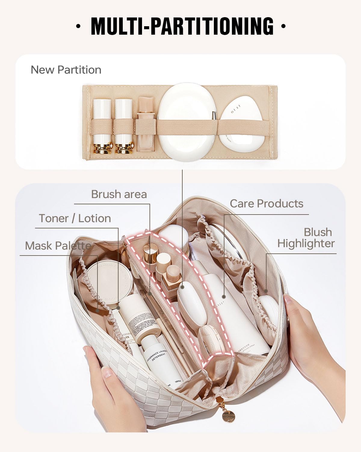 EACHY Travel Makeup Bag,Large Capacity Cosmetic Bags for Women,Waterproof Portable Pouch Open Flat Toiletry Bag Pattern Makeup Bag